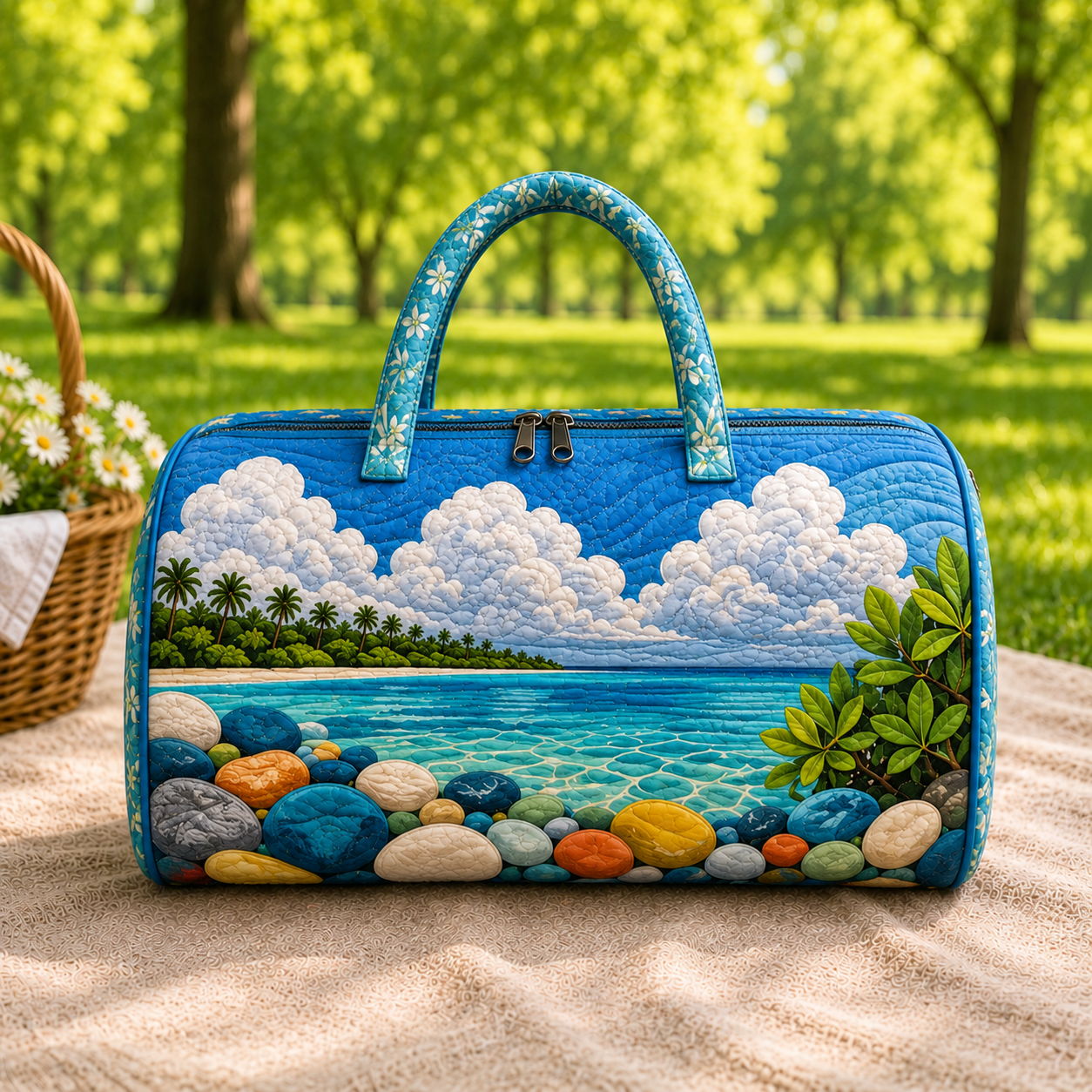 Tropical Beach Quilted Duffel Bag – product view 1