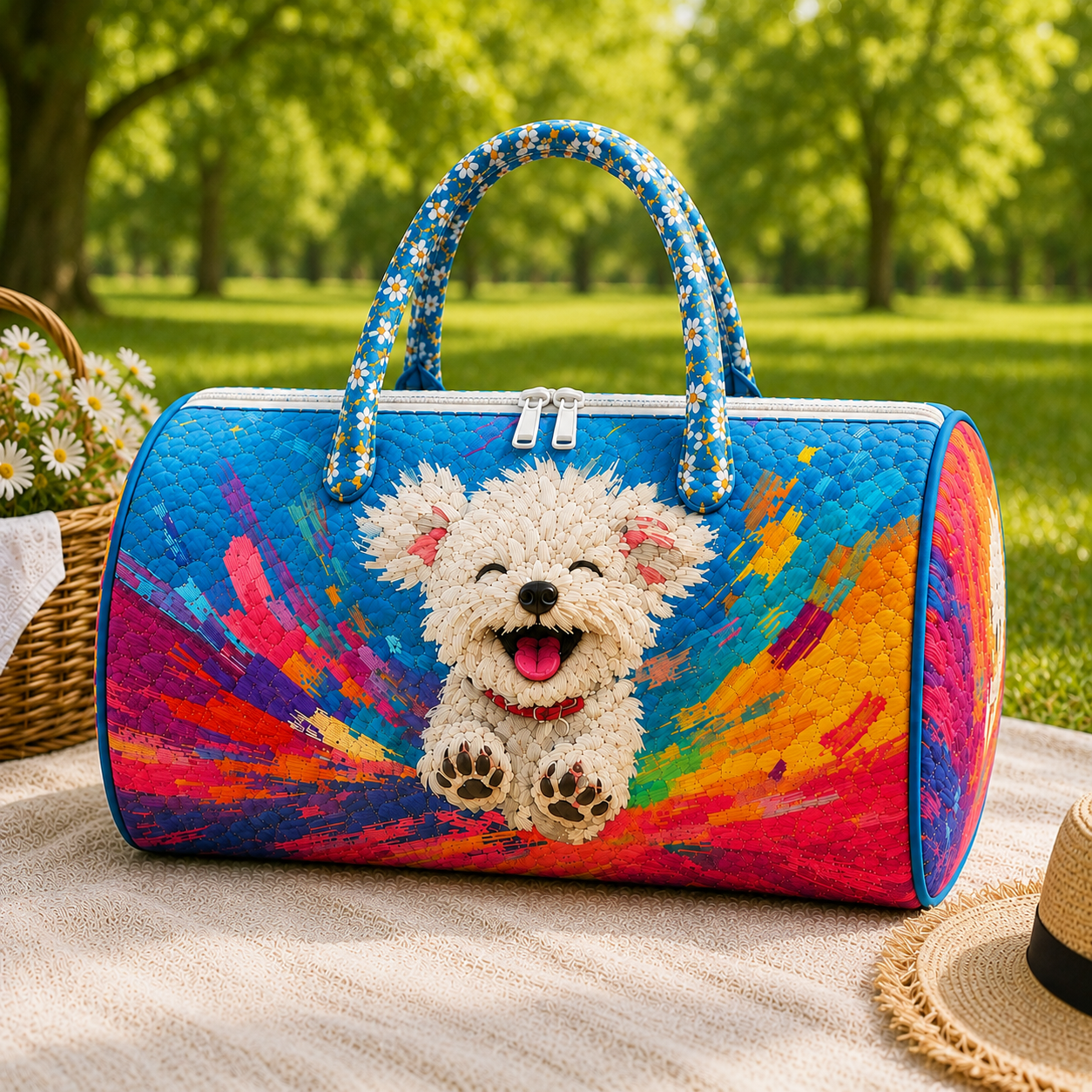 Custom pet photo quilted duffel bag - design visualization 1