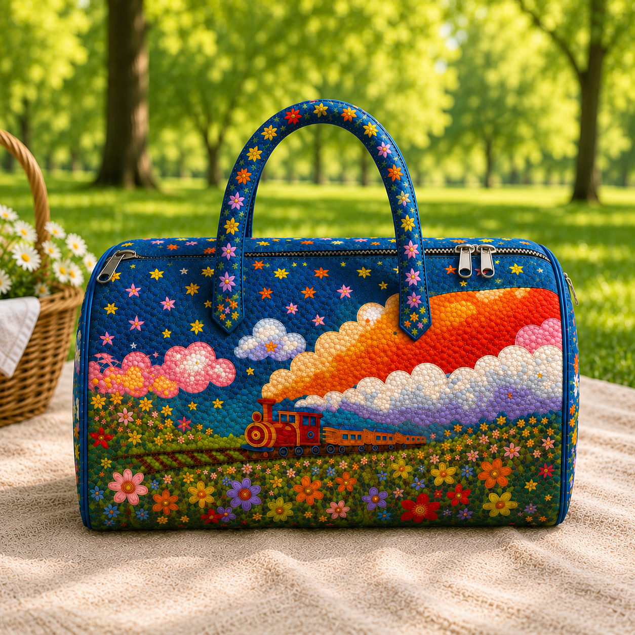 Personalized Quilted Train Duffel Bag – product view 1