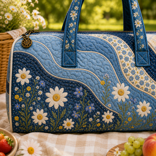 Blue Floral Cottagecore Daisy Duffel Bag – product view 1