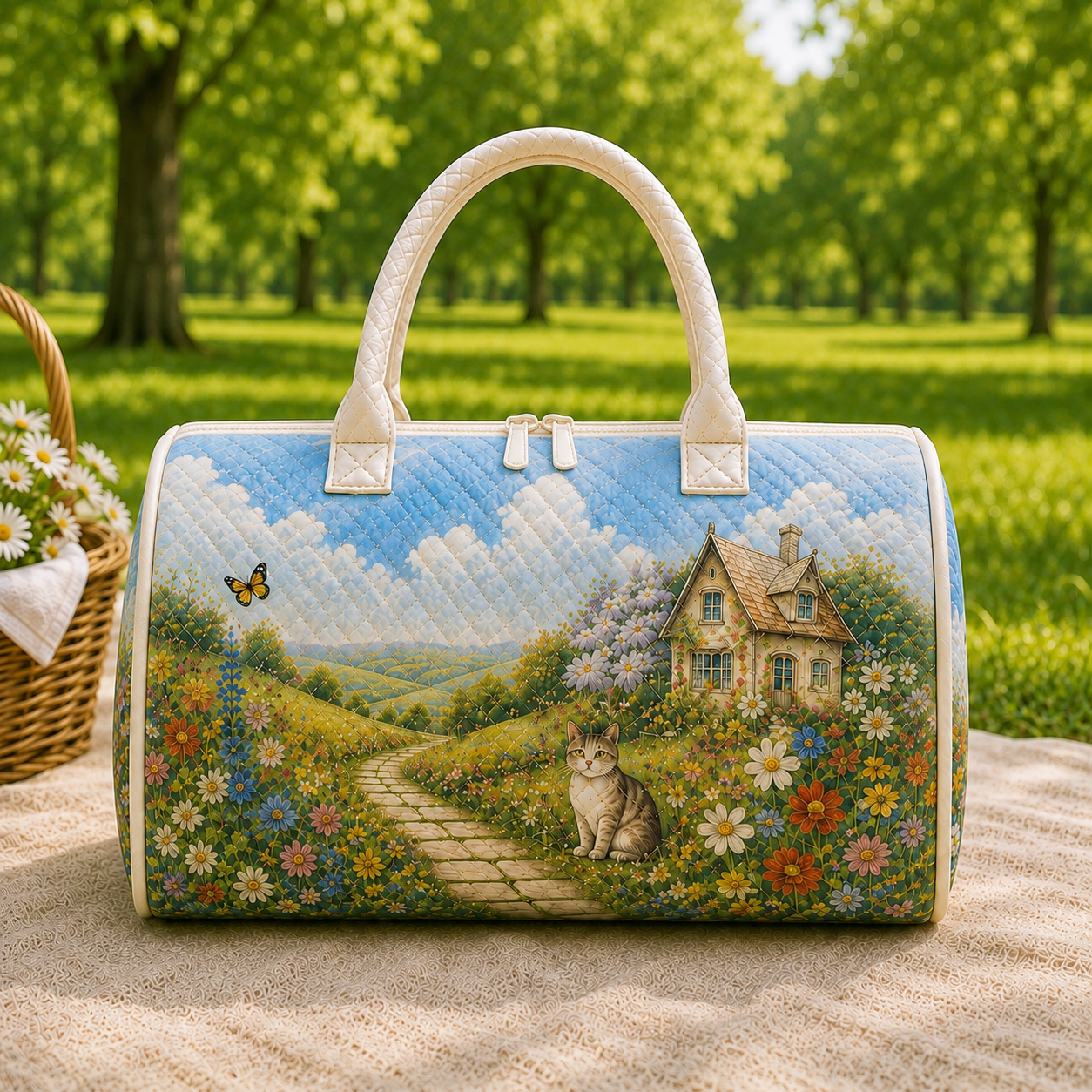 Quilted Cottage Garden Cat Duffel Bag – product view 1