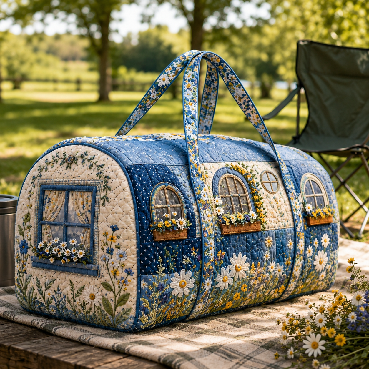 Quilted Floral Cottagecore Daisy Duffel Bag – product view 1