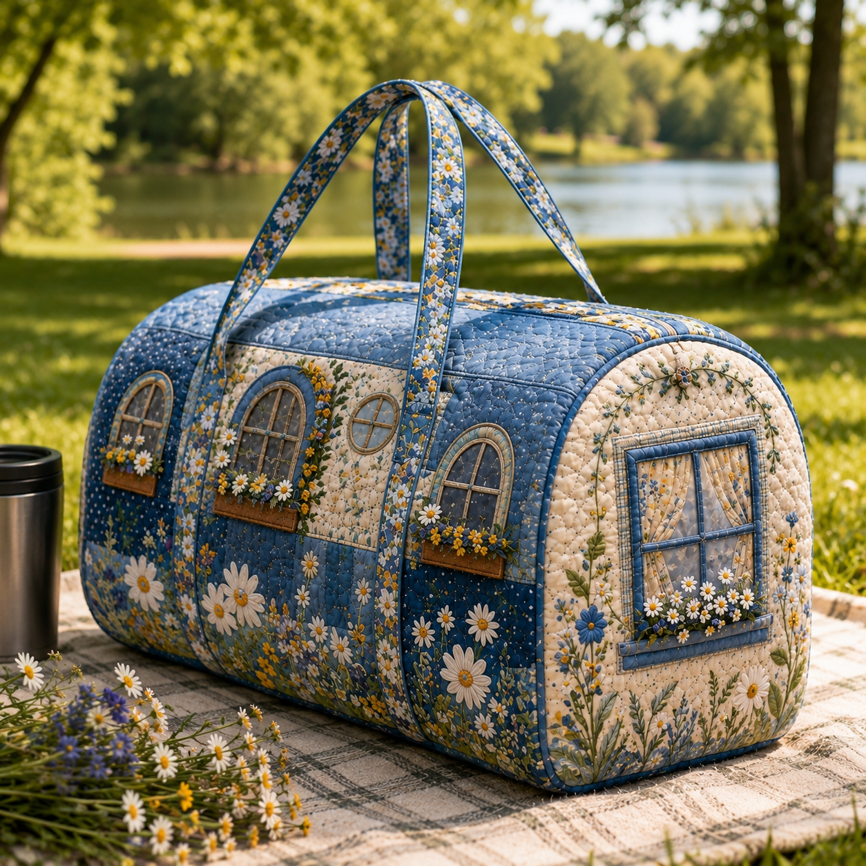 Quilted Floral Cottagecore Daisy Duffel Bag – product view 2