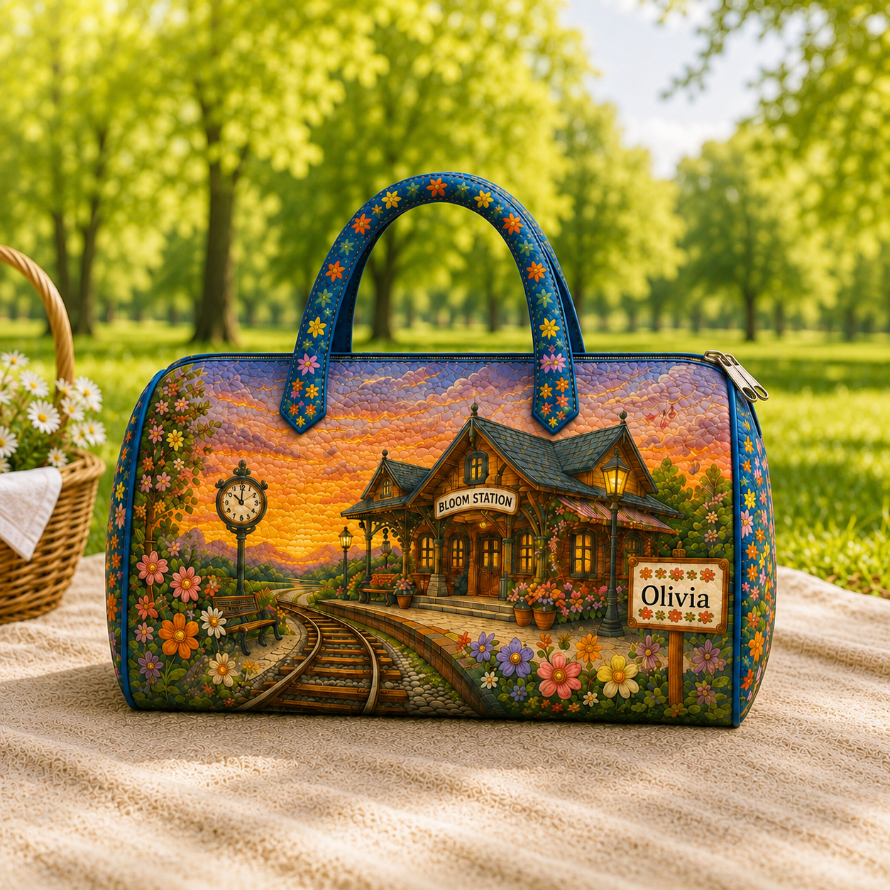 Personalized Quilted Train Duffel Bag – product view 2