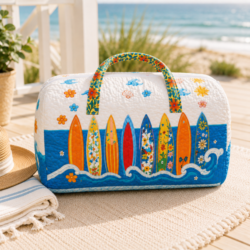Beach Lover Surfboard Quilted Duffel Bag – product view 2