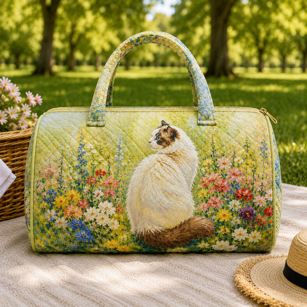 Floral Quilted Cat Duffel Bag – product view 2