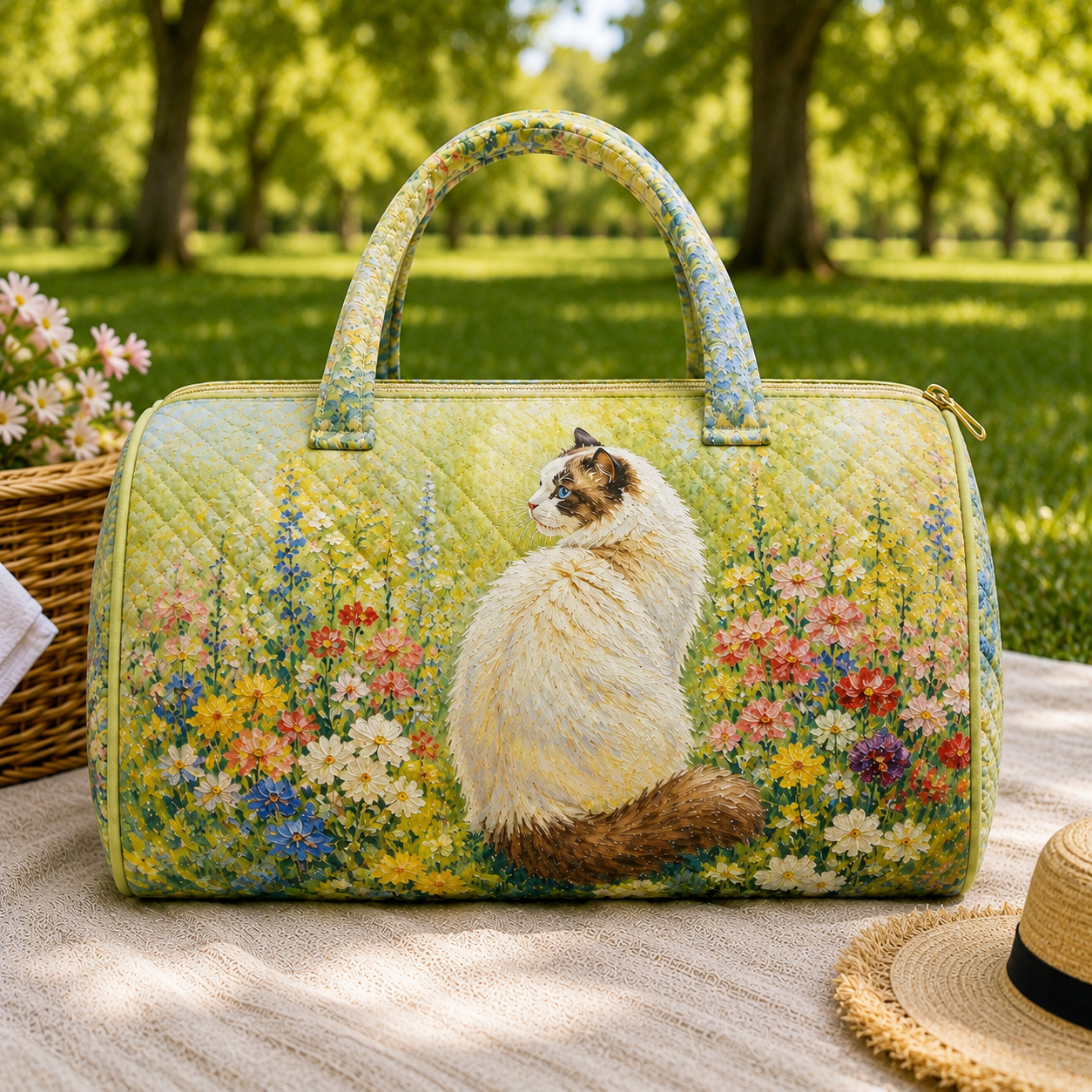 Floral Quilted Cat Duffel Bag – product view 2