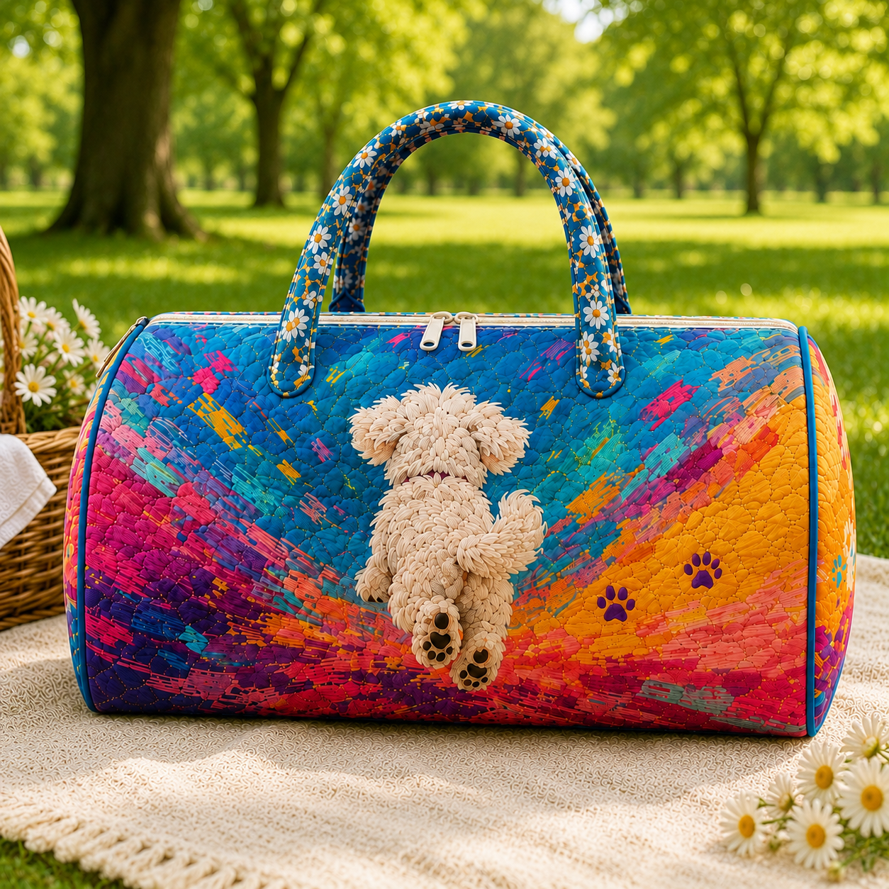 Custom pet photo quilted duffel bag - design visualization 2