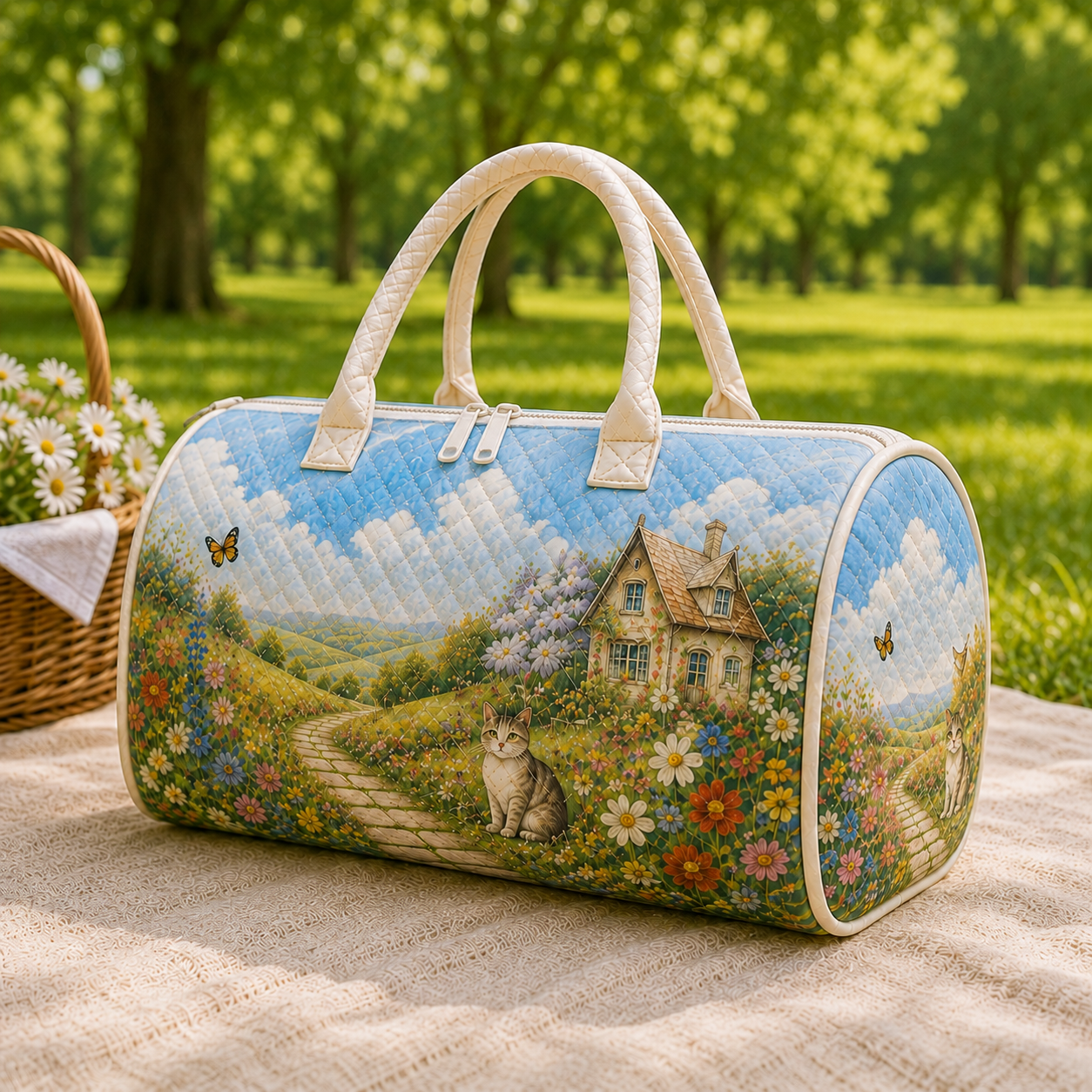 Quilted Cottage Garden Cat Duffel Bag – product view 3