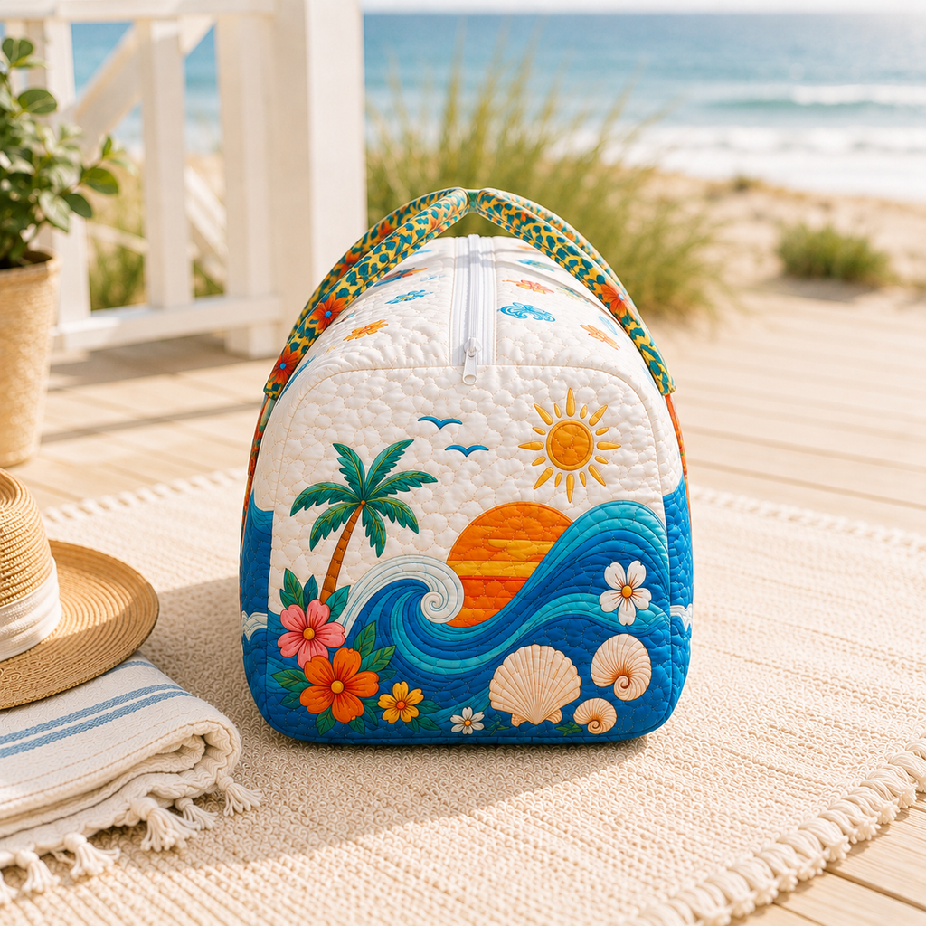 Beach Lover Surfboard Quilted Duffel Bag – product view 3