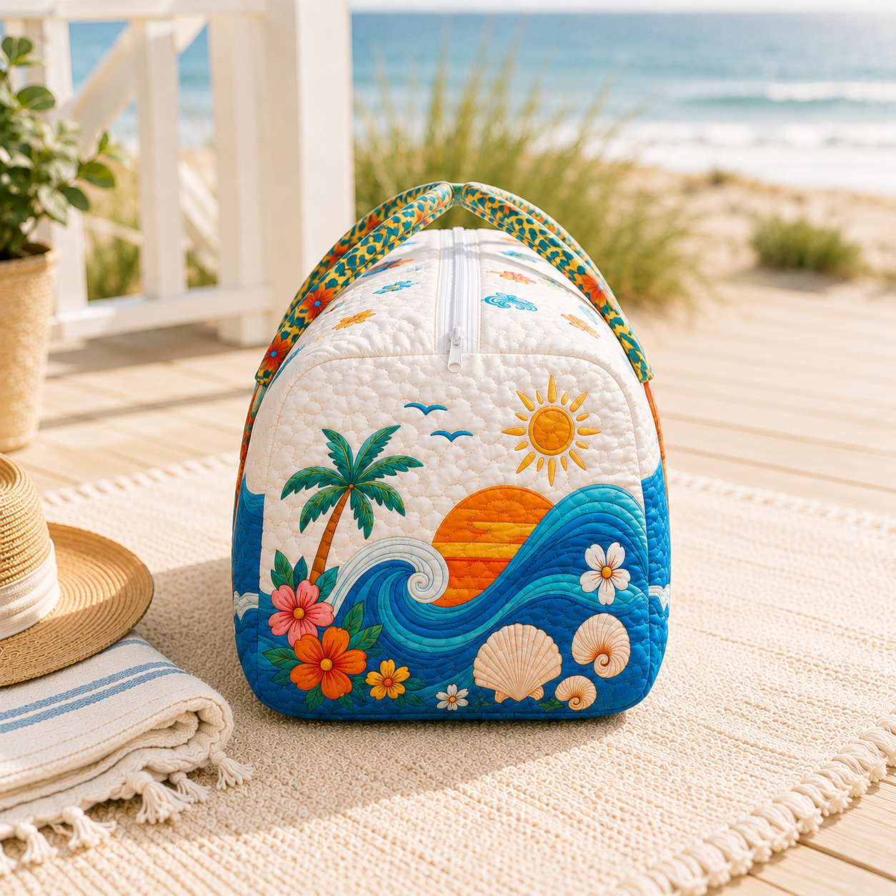 Beach Lover Surfboard Quilted Duffel Bag – product view 3