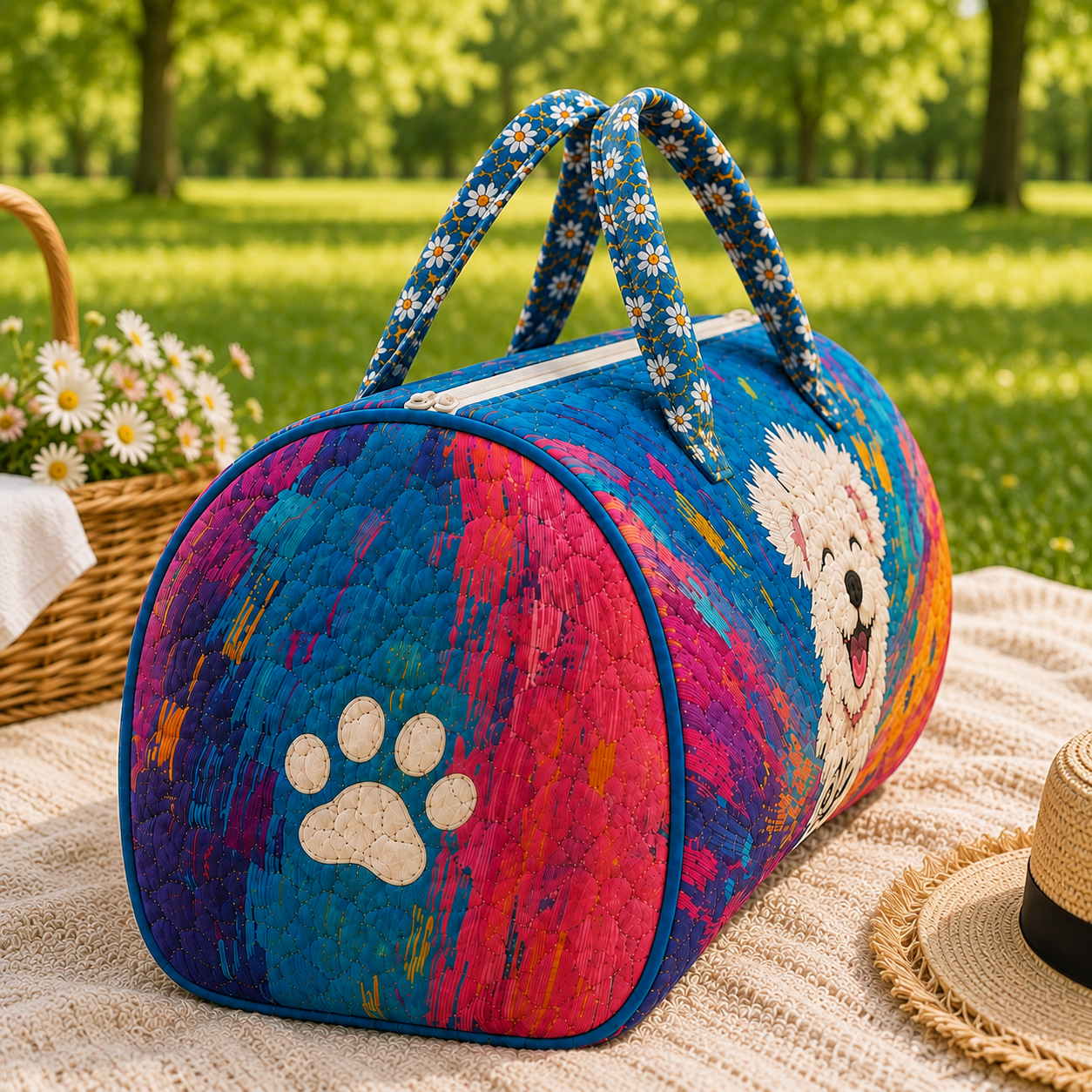 Custom pet photo quilted duffel bag - design visualization 3