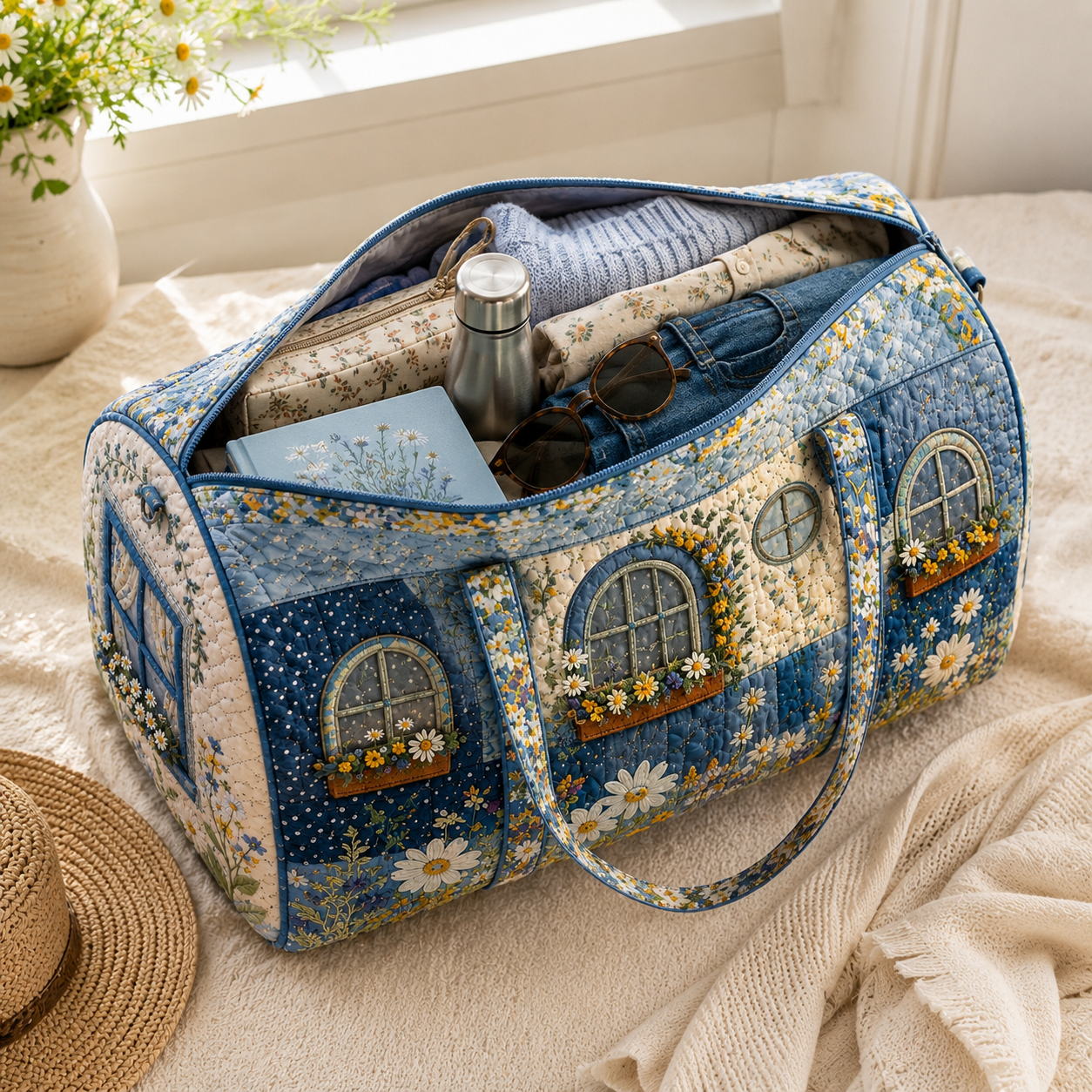 Quilted Floral Cottagecore Daisy Duffel Bag – product view 3