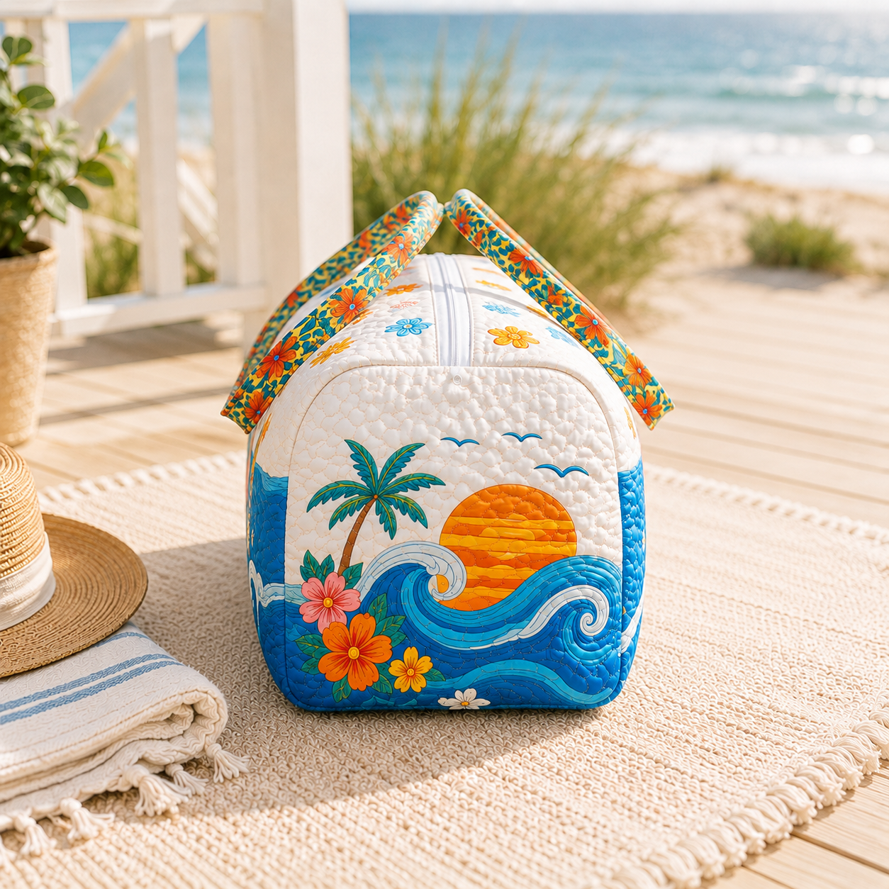 Beach Lover Surfboard Quilted Duffel Bag – product view 4