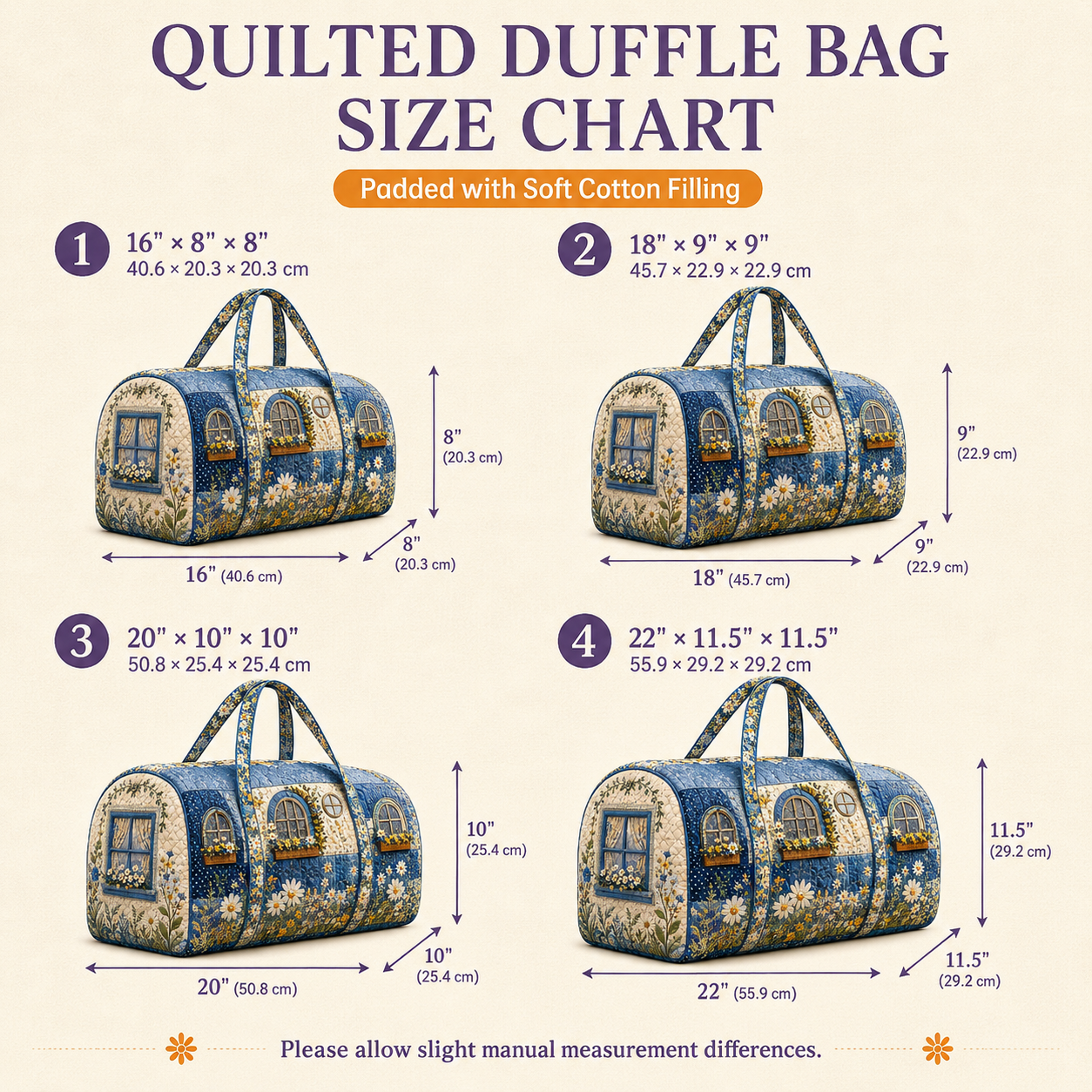 Quilted Floral Cottagecore Daisy Duffel Bag – product view 5