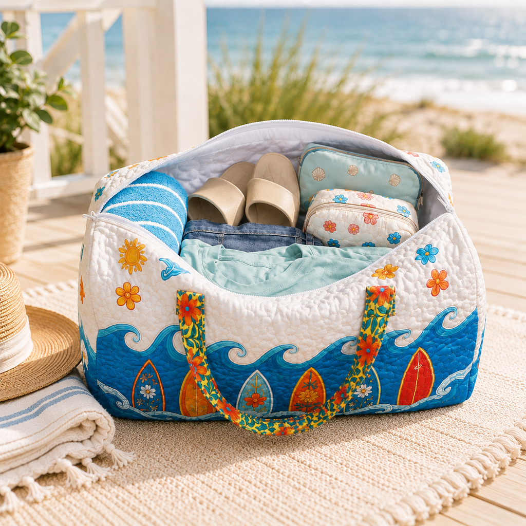 Beach Lover Surfboard Quilted Duffel Bag – product view 7
