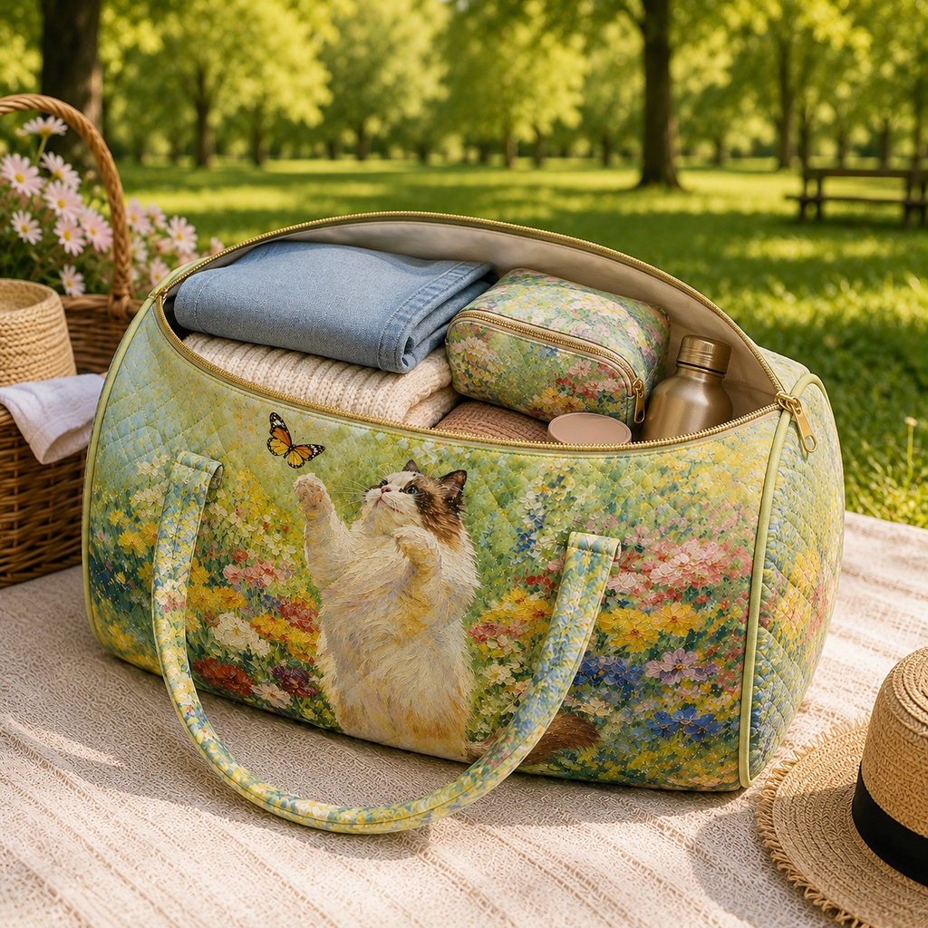 Floral Quilted Cat Duffel Bag – product view 7