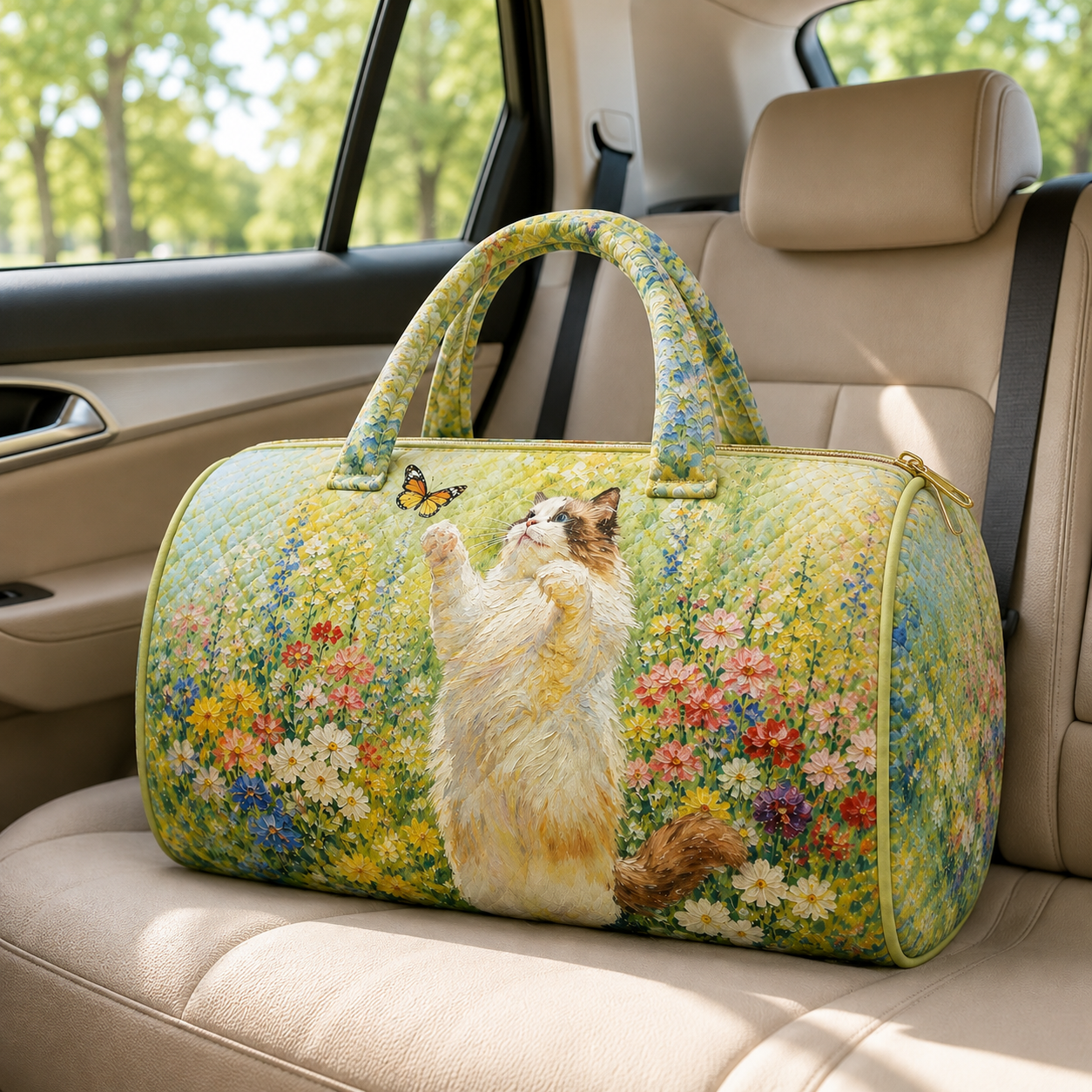 Floral Quilted Cat Duffel Bag – product view 8