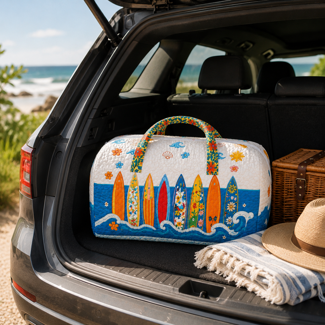 Beach Lover Surfboard Quilted Duffel Bag – product view 8
