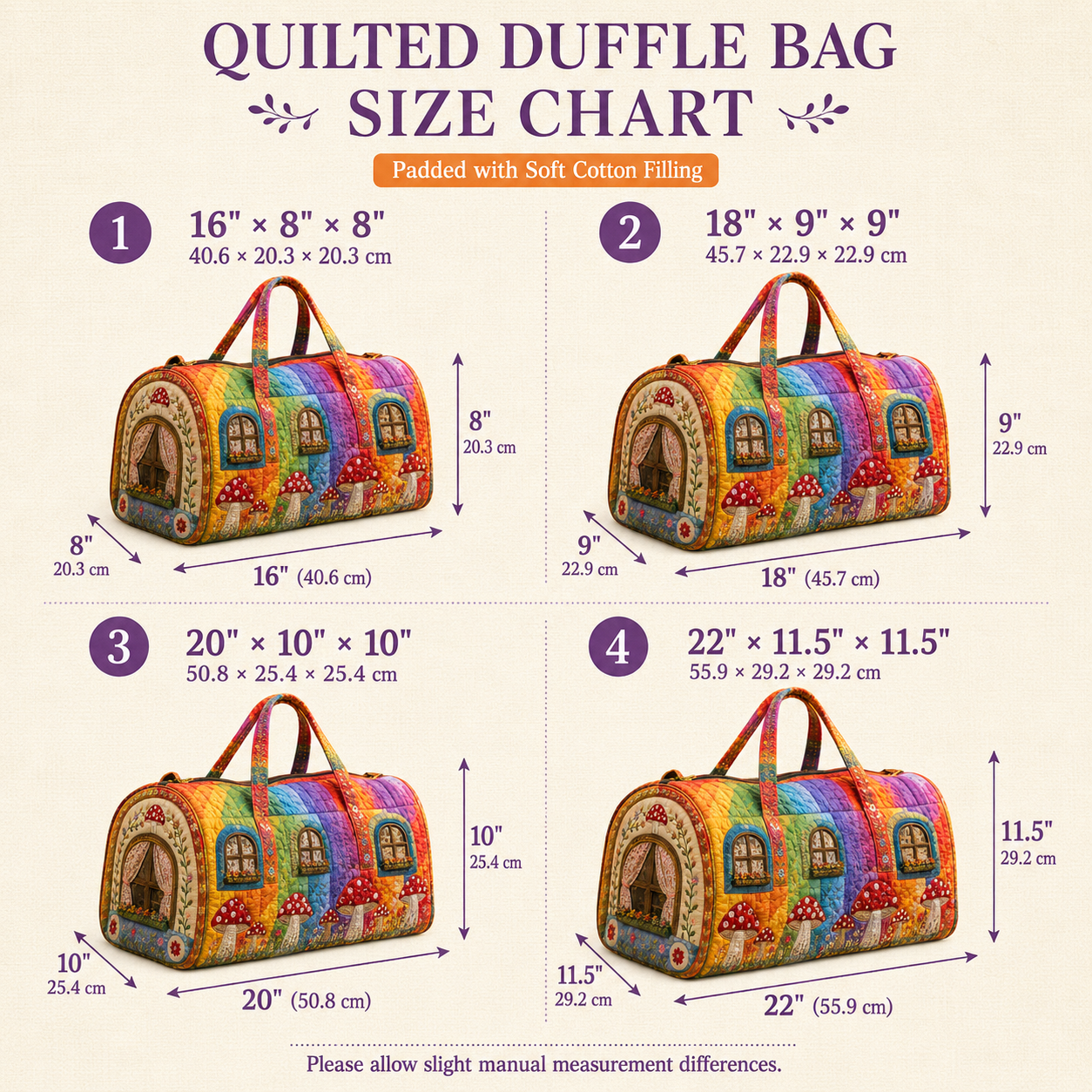 Quilted Rainbow Cottage Duffel Bag – product view 9
